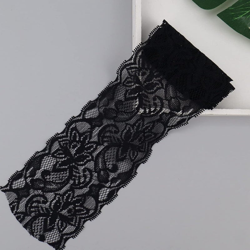 AIETSYEI Elastic Trim 10 Yards Black Lace Ribbon Floral Pattern Stretchy Fabric for Sewing, Garment, DIY Crafts and Gift Wrapping - Image 4